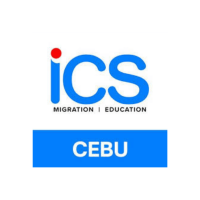 ICS Cebu logo with blue text and a red dot, tagline reading “Migration | Education.