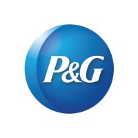 P&G logo featuring white letters on a glossy blue circular background.